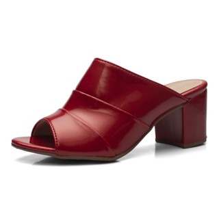 Sandália Feminina Tamanco Colors Salto Grosso Vermelho Promoção Look Franca