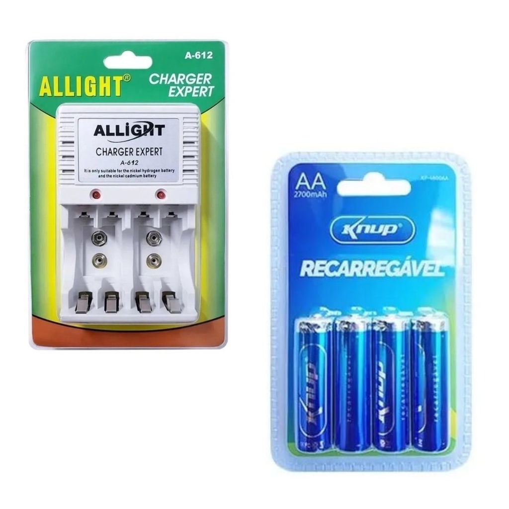 Carregador De Pilhas Aa/Aaa/9V + 4 Pilhas Aa 2700 Mah