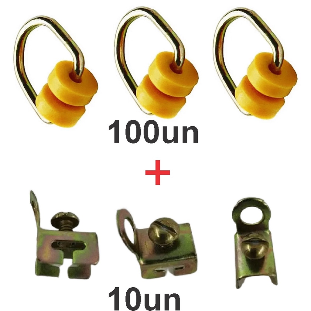 Kit Gancho Rodizio Cortina 100un + Terminal Trilho 10un