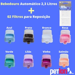 Bebedouro Automático Cães e Gatos Pequeno Sem Molhar Pelos 2,3L Petlon + 2 Filtros para Reposição
