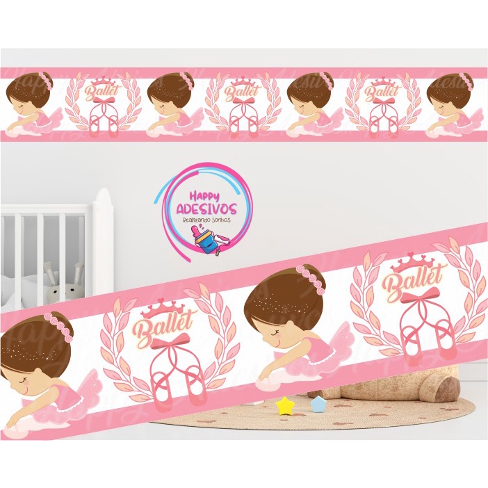 Faixa Adesiva Decorativa para Parede Quarto Menina Infantil Baby Ballet Rosa Bailarina Sapatilha Adesivo Colante Decoração