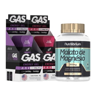 Kit 2x Gas Energy Gel Energético 20 Sachês + Malato De Magnésio 60 caps