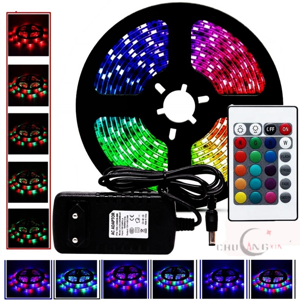 Fitas LED RGB 3528 Rolo 5m 3 com fonte e controle