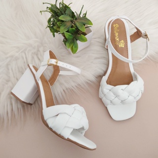 Sandalia Femenina Salto Grosso Médio Com Trança Confort Promoção Nude,Branco,Rosa,Preto,Dourado em Oferta na Shopee