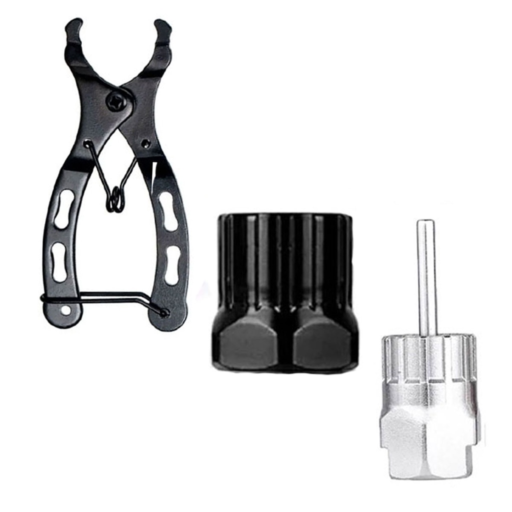 Chave Extrator Saca Catraca K7 Roda Livre Cassete Kenli + Ferramenta Extrator Cassete E Disco Bike Pino Center Lock + Mini Alicate Remoção De Corrente Power Missing