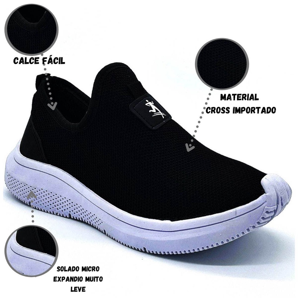 Tênis Feminino Meia S/ Cadarço Slip On Fácil Calçar Academia Dia a Dia