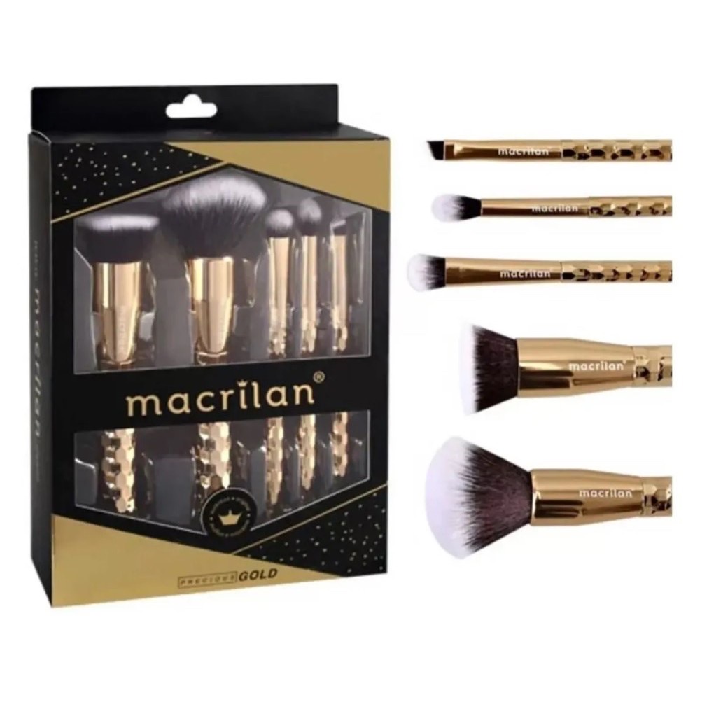 ￼Kit 5 Pinceis Make Macrilan Gold Bonito Decorado Original Qualidade