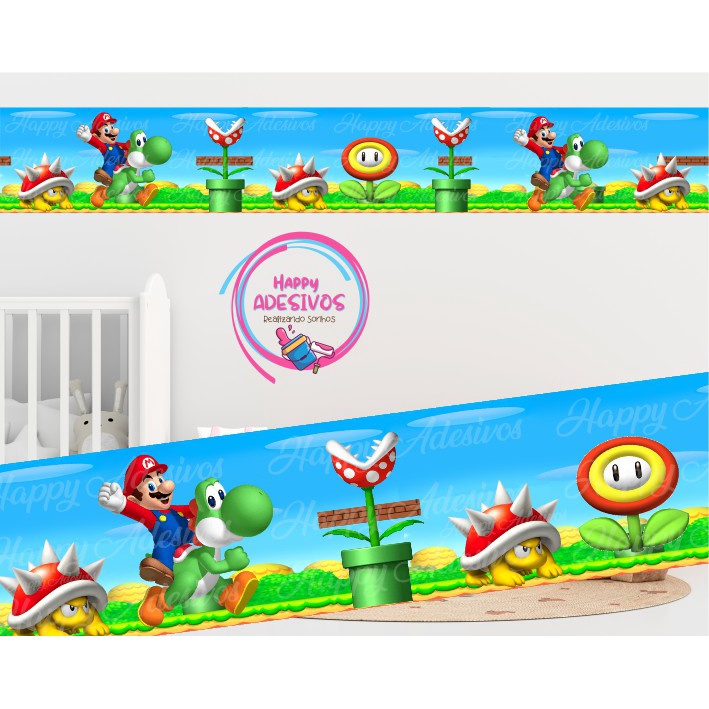 Faixa Adesiva Decorativa para Parede Quarto Menino Infantil Baby Mario Bros Gamer Retro Jogo Yoshi Adesivo Colante