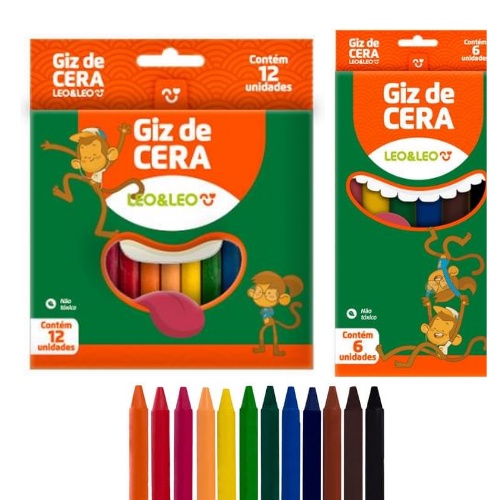Giz de Cera Caixa com 6 ou 12 Cores Fino 88mm Leo&Leo em Oferta na Shopee