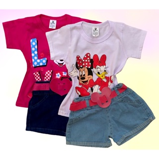 KIT 2 CONJUNTOS INFANTIL MENINA DE 06 MESES A 5 ANOS COM CAMISETA E SHORT JEANS em Oferta na Shopee
