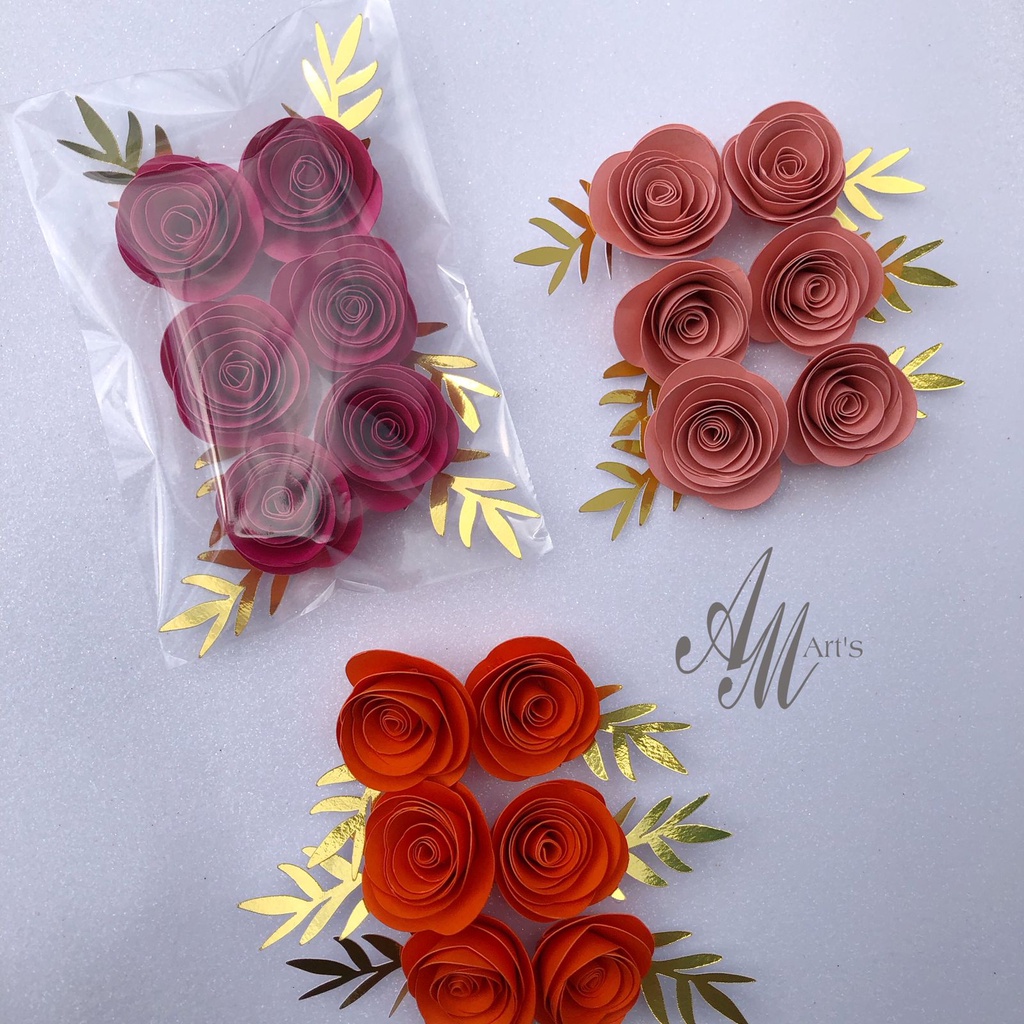 FLOR PARA BOLO ROSA  DE PAPEL PACOTE COM 6 ROSETA PARA TOPO DE BOLO