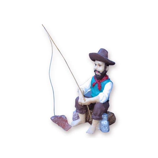 Kit 3 Pescador Gaúcho Enfeite Fonte Aquário Jardim Zen