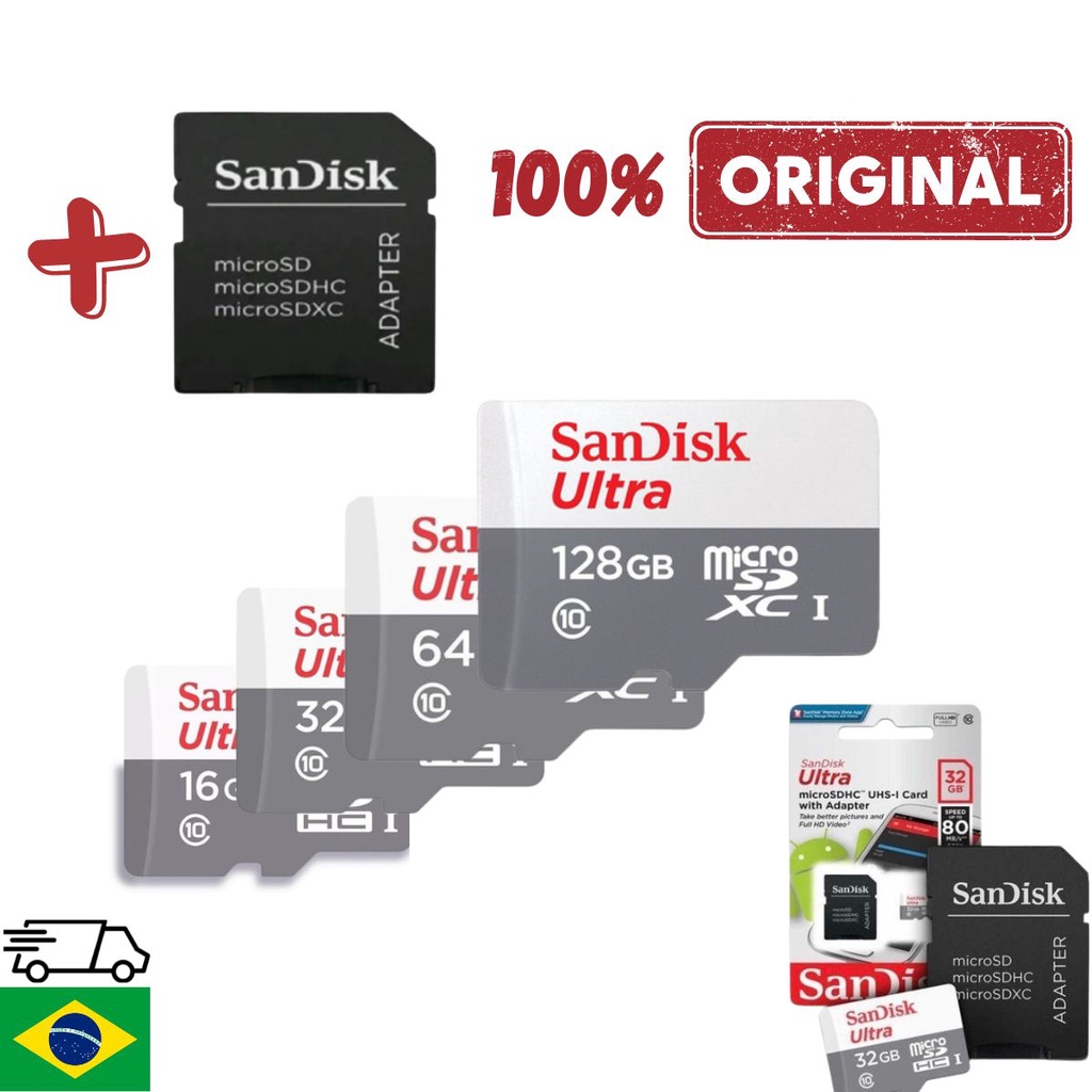 Cartão de Memória Sandisk 100% original Classe 10 Micro sd Ultra 32gb 64gb 128gb 100mb/s camera