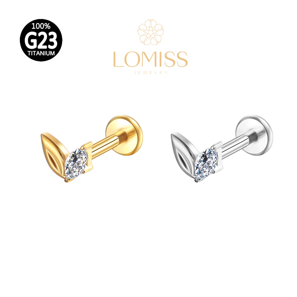 Piercing Orelha Labret Titânio PVD 2 Pétalas com Zircônia Brilhante《Lomiss semijoias》 em Oferta na Shopee