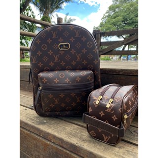 Kit Maravilhoso Mochila Bolsa + Necessaire Em Couro Organizadora Marrom Louis Vuitton 2x1 SUPER PROMOÇÃO