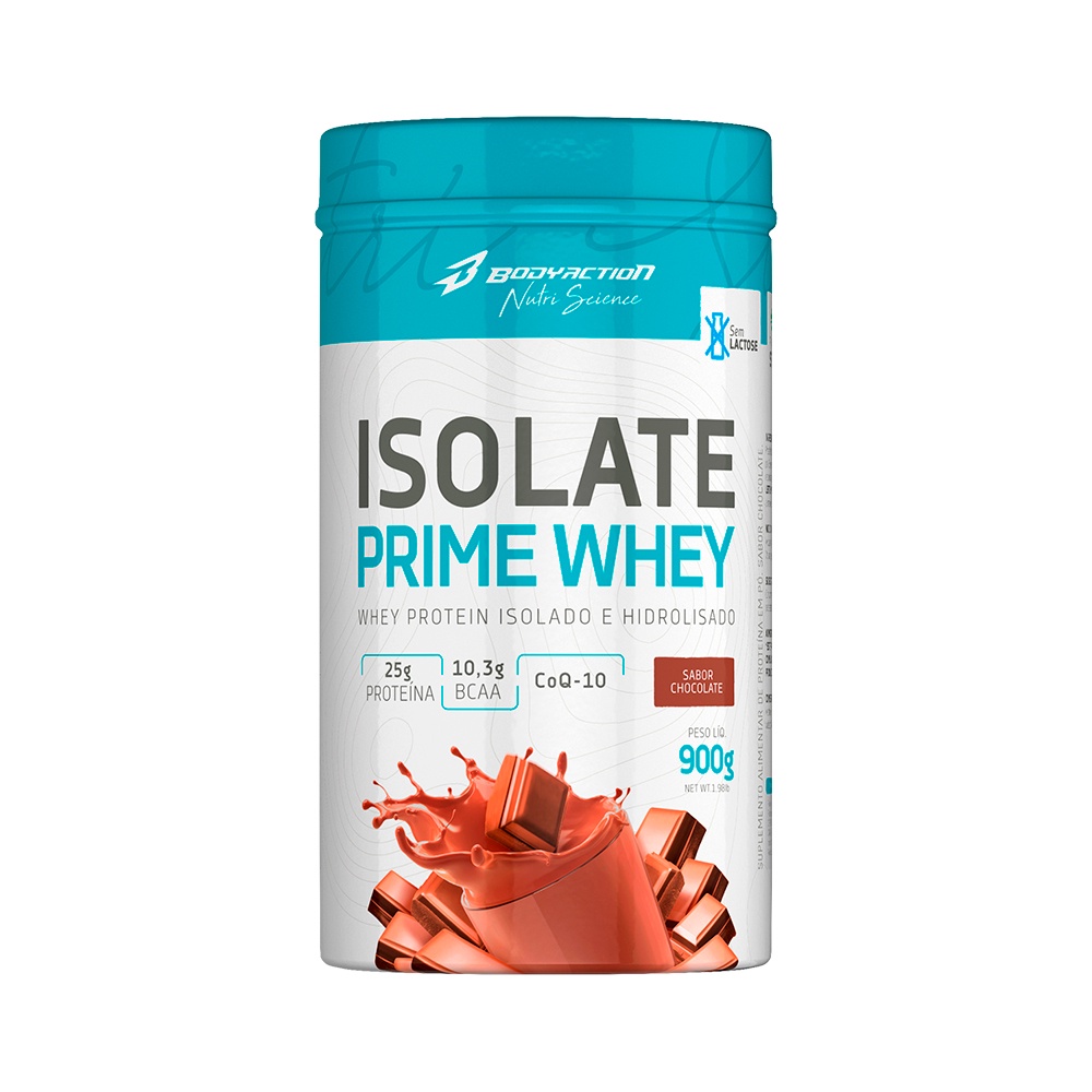 Isolate Prime Whey 900g Bodyaction - Whey Protein Isolado e Hidrolisado Coq-10 Adoçado com Stevia