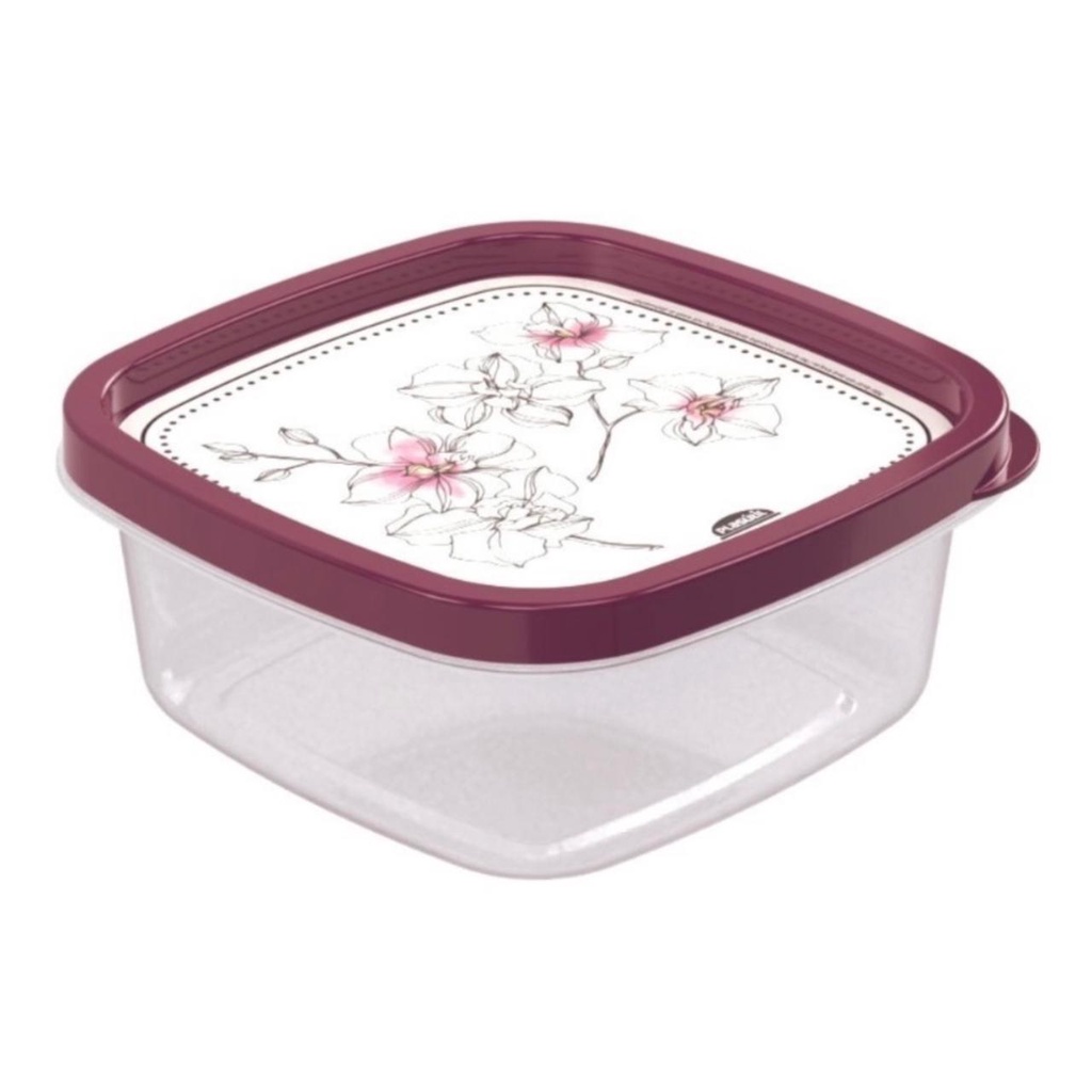 Pote de plástico quadrado com tampa pequeno 580ml ou 620ml orquídea vinho bordo para alimentos - pote plastico para cozinha bonito