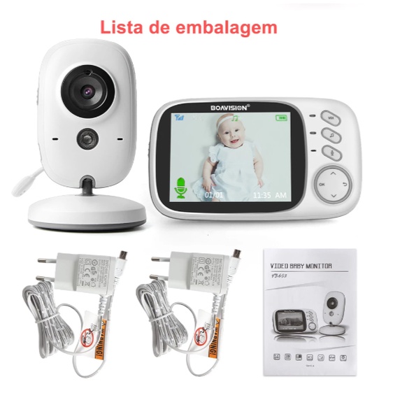 Baba Eletrônica Com Monitor Visão Noturna, Câmera c/ Audio Sensor de Temperatura