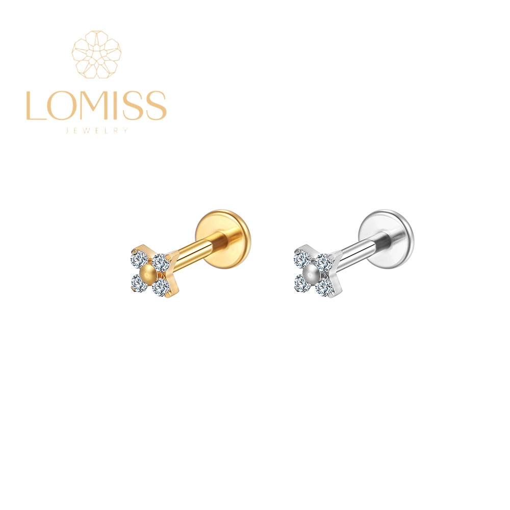 Piercing  Helix Tragus Conch Medusa Aço Cirúrgico PVD Flor 4 Pétalas Zircônia