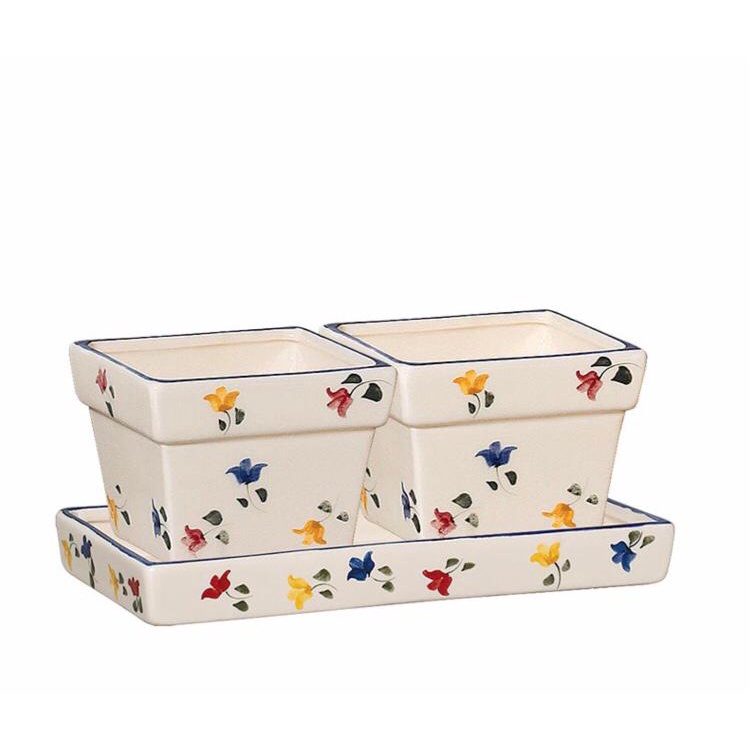 Dupla De Cachepôs C/ Prato Decoração Flores Plantas Jardim Horta