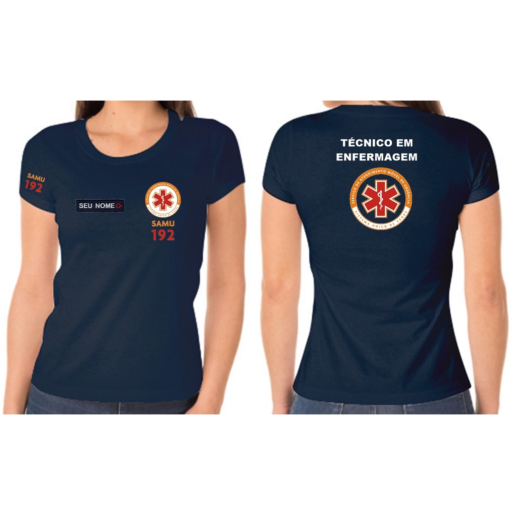 Camiseta Algodão Feminino TÉCNICA EM ENFERMAGEM Samu 192 Bordado
