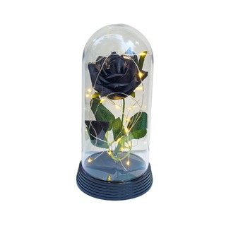 Luminária A Rosa Encantada A Bela e A Fera / O Pequeno Príncipe Presente Namorada 22 cm Base Preta Luzes Quente Preta