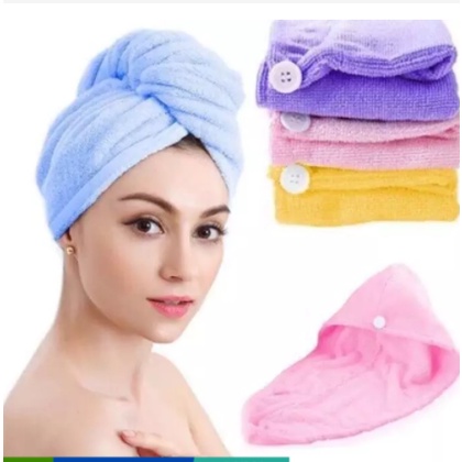 Toalha Grossa Mágica Cabelo Secar Rápido Touca Banho Com Botão Antifrizz Promoções em Oferta na Shopee