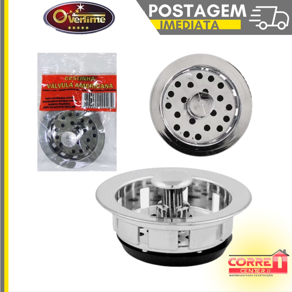 Cestinha Para Ralo de Pia de Cozinha Válvula Americana Cesto Cromado Overtime