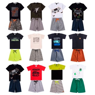 Kit Sortido 10 Peças de Roupas Infantil Menino 5 Camisetas + 5 Bermudas - Promoção - Kit 5 Conjuntos Infantil Menino Barato