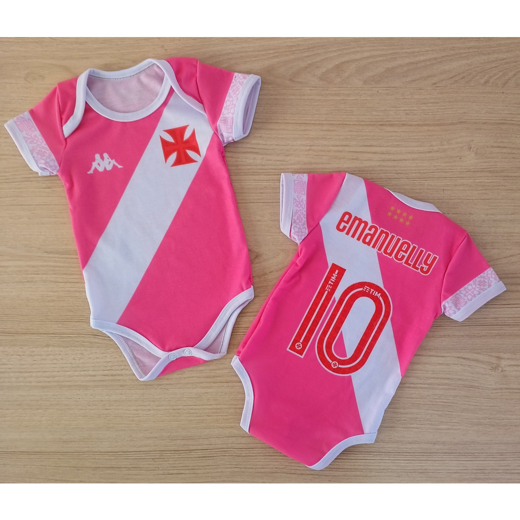 Body bebe personalizado com nome Vasco rosa