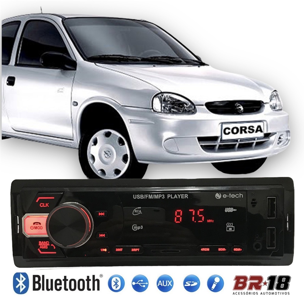 Radio Mp3 Som Automotivo Bluetooth Usb Cartão Sd Corsa Todos