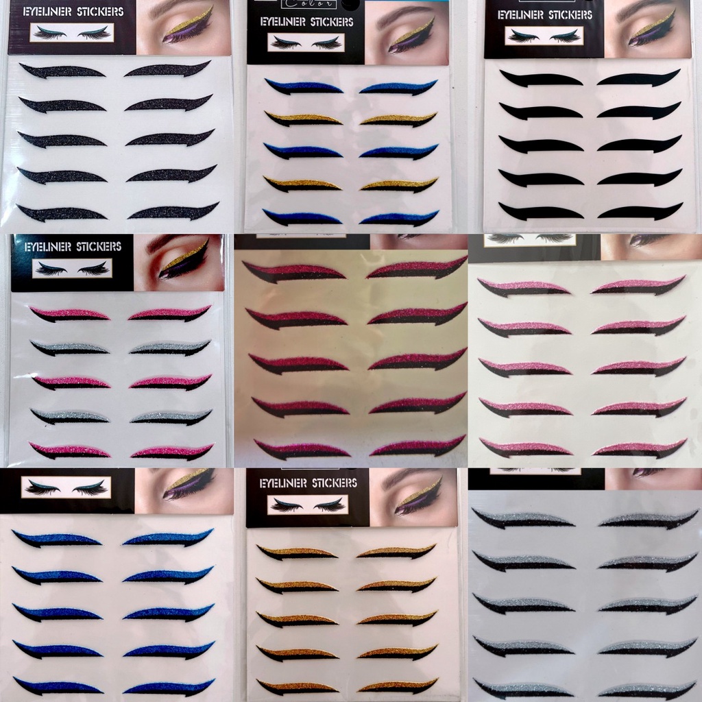 8 Cartelas ，Kit 5 pares delineador adesivo reutilizável original Cor Aleatoria