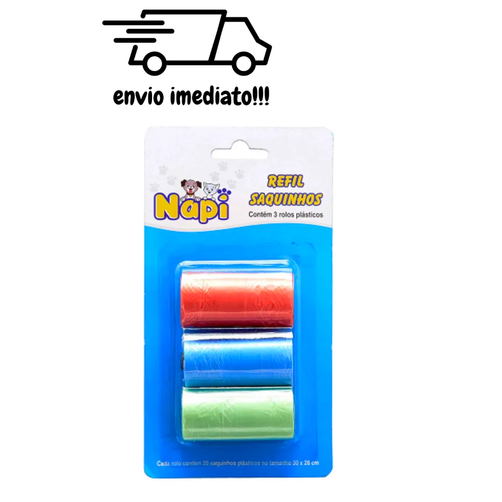 Refil de Saquinhos Higiênicos para Pets - Kit com 3 Rolos de Plástico para Cachorros e Gatos