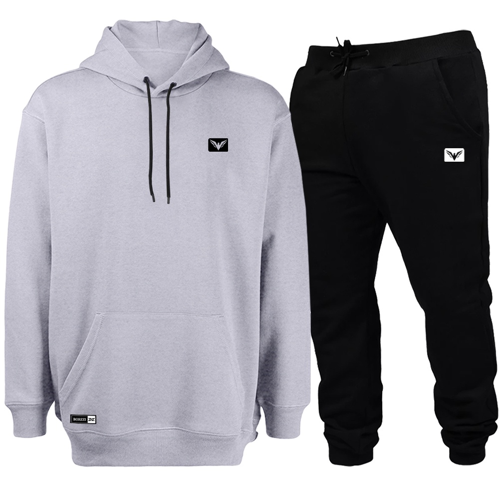 Conjunto Moletom Blusa De Frio + Calça Abrigo Modelo Canguru com Cordinha Neon Estampado