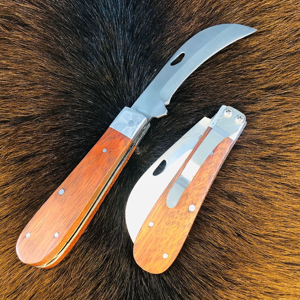 Canivete de Bolso com Presilha Grampo Cabo de Madeira Karambit