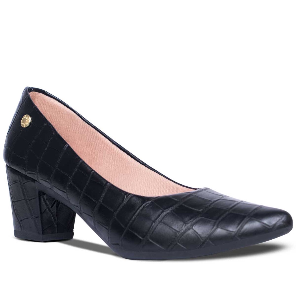 Sapato Scarpin Feminino Bico Fino Salto Baixo Medio Bloco Quadrado Grosso Croco Confortavel Promoção