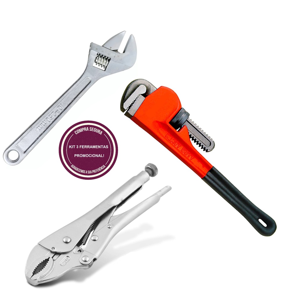 Kit Alicate De Pressão + Chave De Grifo + Chave Inglesa 10 polegadas 250mm