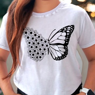 blusa t-shirt feminina estampa borboleta algodão fio 30.1