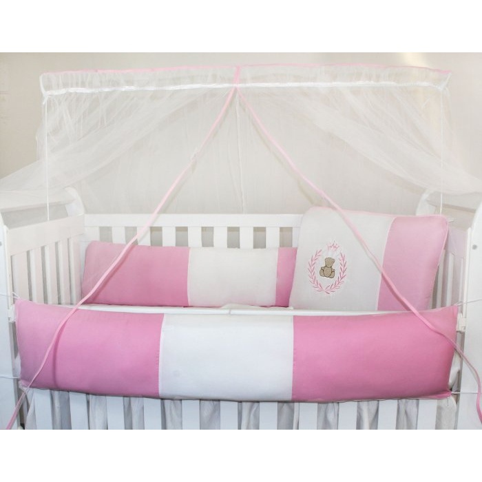 Kit Protetor de Berço Kids com Mosquiteiro Comum 7 peças Thed Rosa