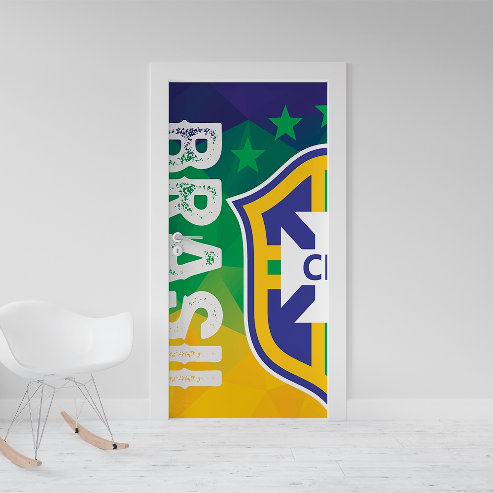 Adesivo Decorativo De Porta Copa 1 Brasil verde e amarelo futebol patria