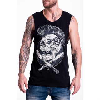 Regata Corte A Fio 100% Algodão Fio 30.1Punk Penteado Estampada Unissex Tumblr Corte a Laser Anarquia Promoção