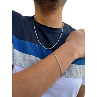 Conjunto Colar Cordão Baiano Prata 2mm Fina + Pulseira em Oferta na Shopee