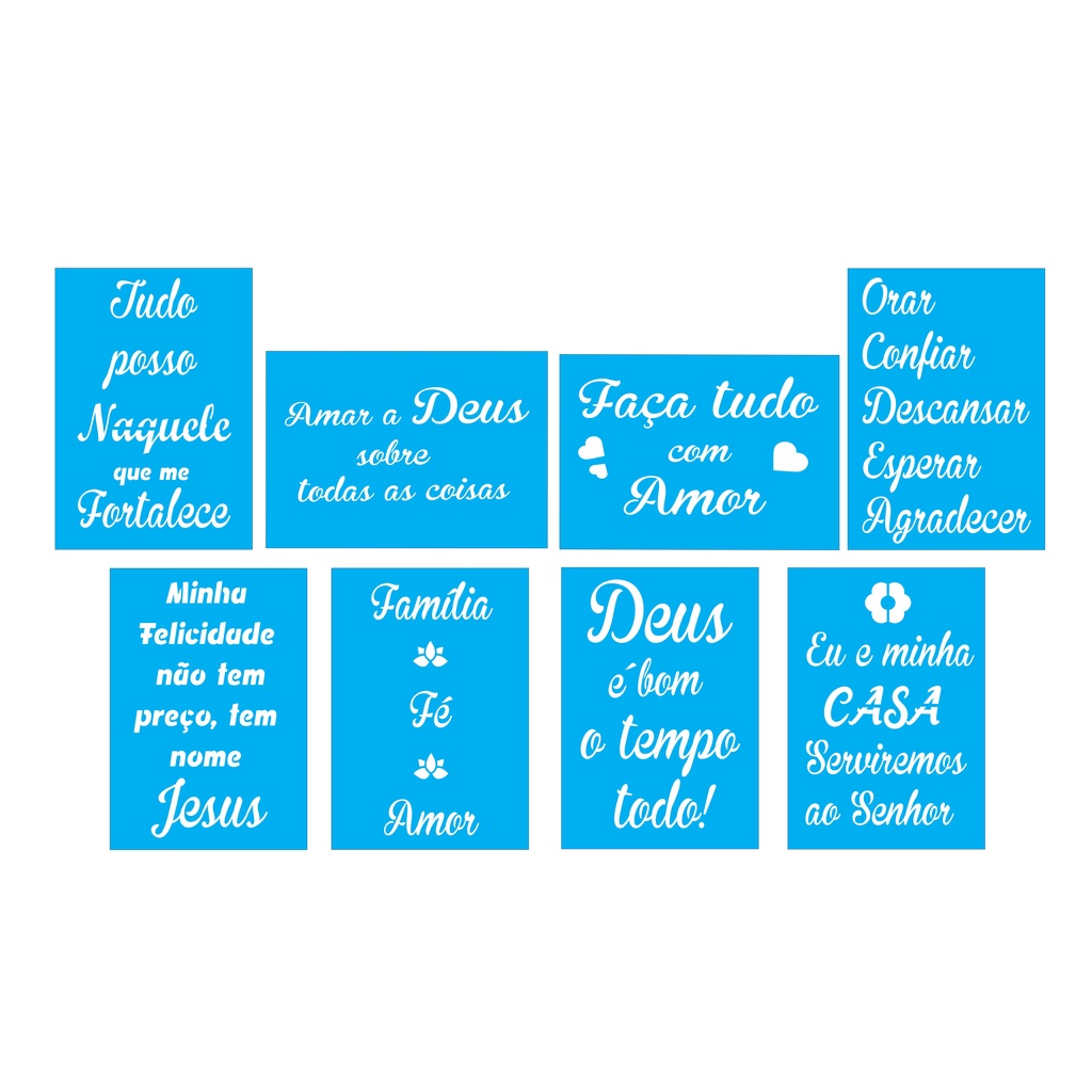 Estêncil 8 Peças para Pintura Frases - Tamanho 20x14 cm - Molde Vazado