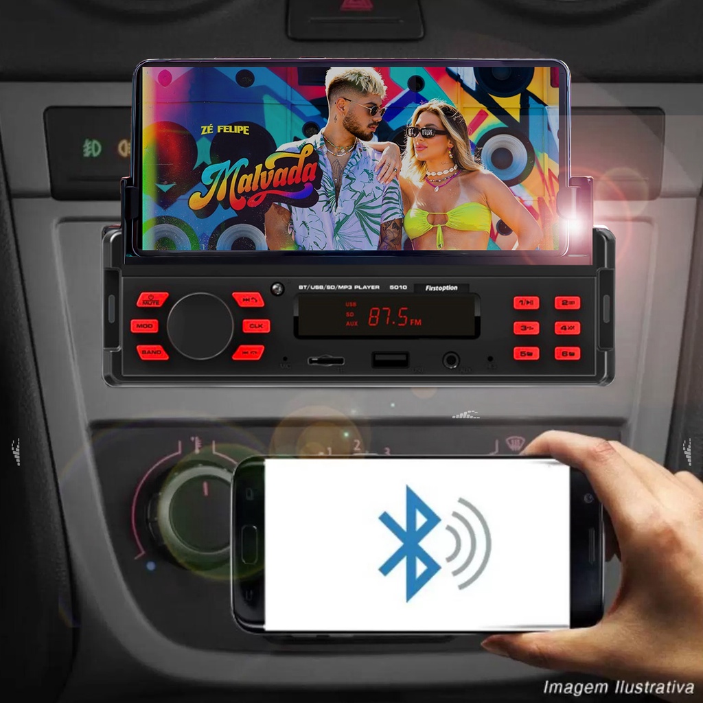 Som Automotivo Rádio Mp3 Porta Celular Bluetooth Usb Sd Aux Suporte Para Smartphone Android Iphone em Oferta na Shopee