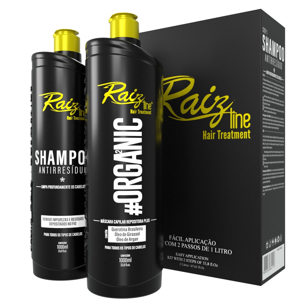 Kit Escova Progressiva Profissional Alisamento Semi-Definitivo Orgânico Raiz Line - 2x1000ml