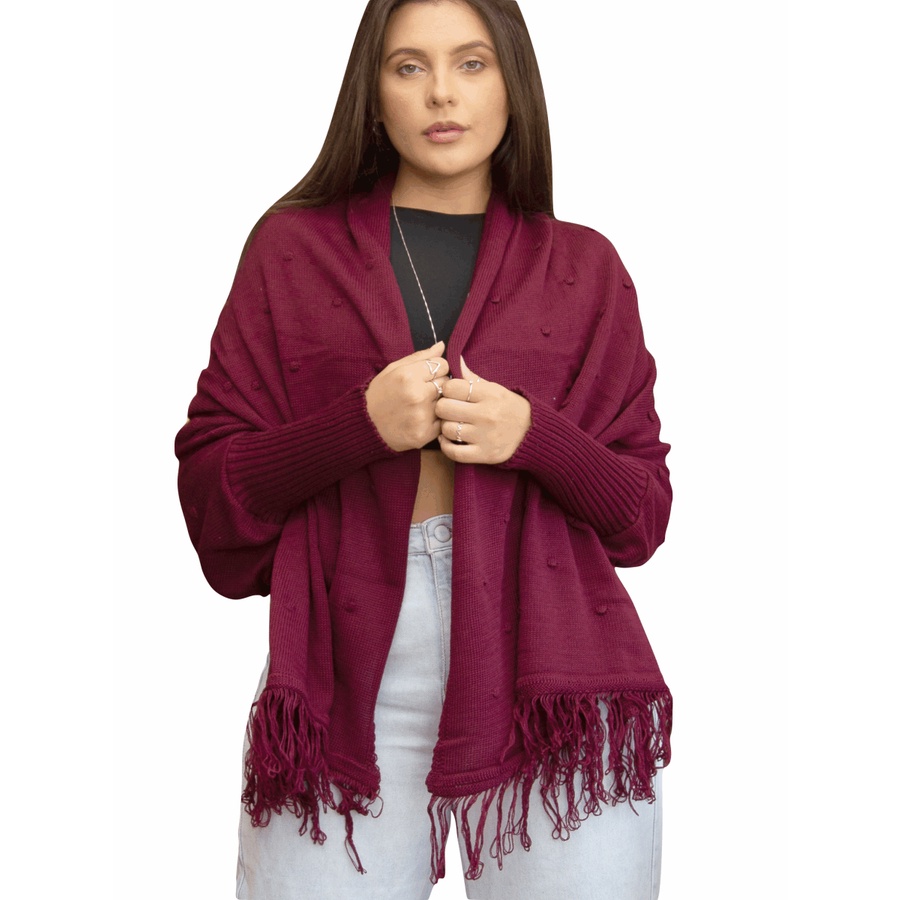Poncho Tricot Blusa De Frio Malha Qualidade Manga Longa Lindo