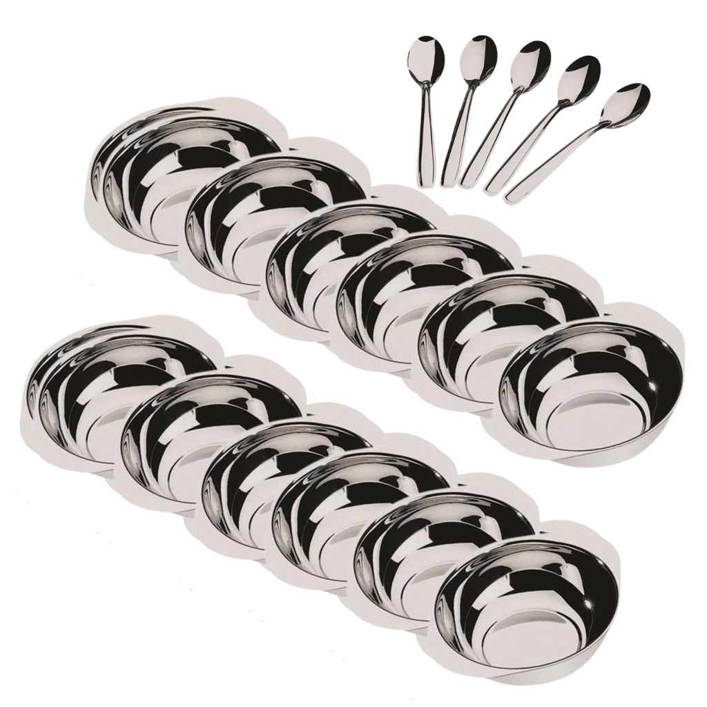 Conjunto Jogo de Sobremesa 24 peças 12 potes 12 colheres Inox