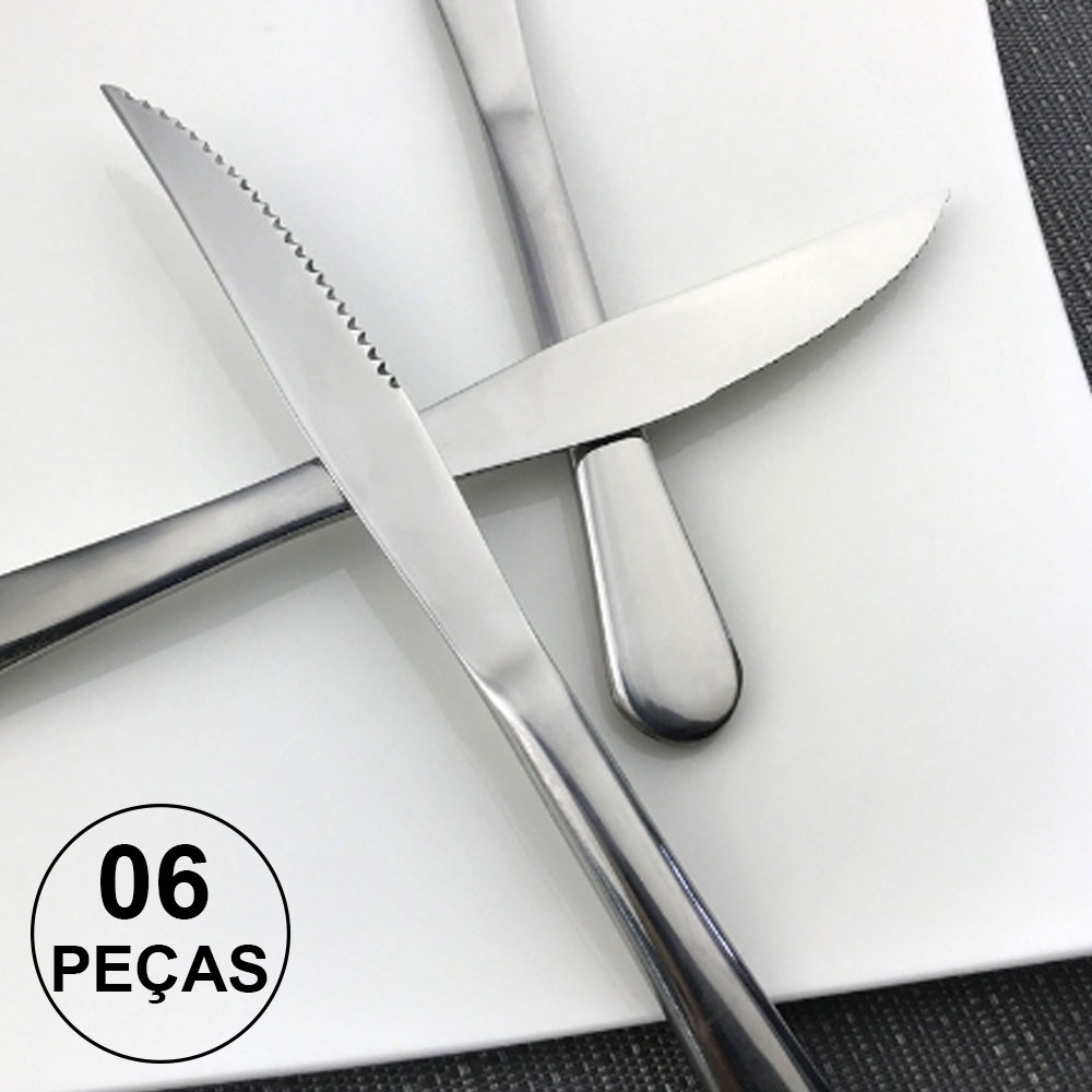 Kit C/ 06 Facas Talher Prata Grande Faqueiro Sopa Bar Restaurante Buffet