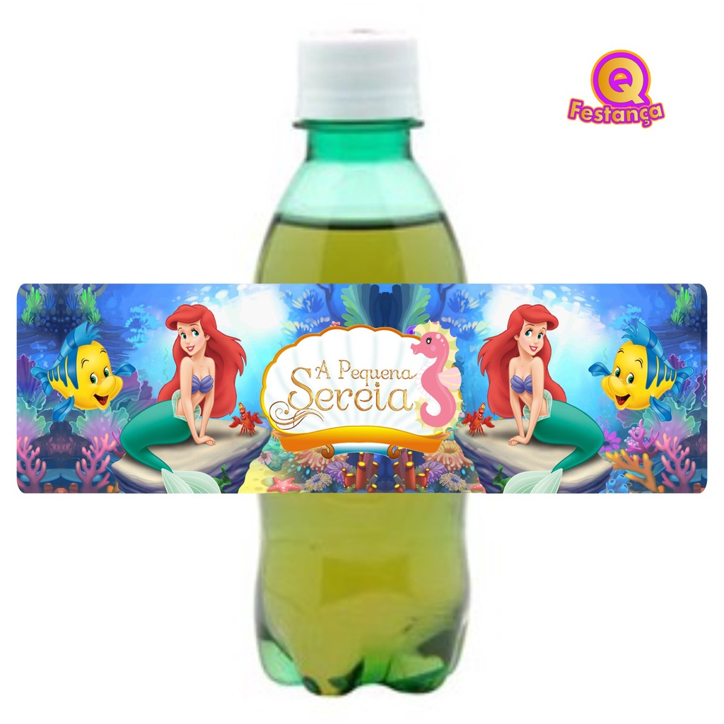 10 Adesivos para Caçulinha Ariel Pequena Sereia-Mini Refrigerante, Decoração Festa Aniversário, Lembrancinhas Ariel Pequena Sereia