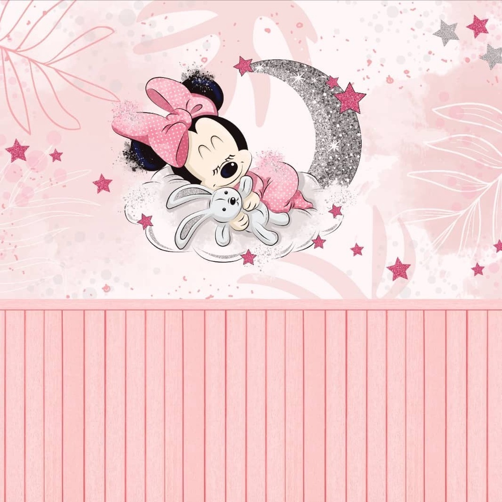 Papel De Parede Foto Mural Inteira Personalizado Disney Miney Mickey Mouse Na Lua Glitter
